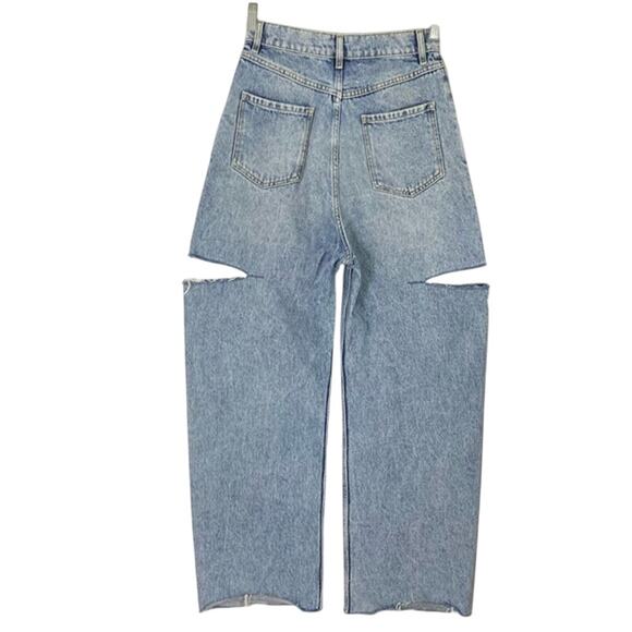 MAISON MARGIELA Jeans 28”Blue High-Waist Barrel Wide Slashed Raw-Hem Luxury Zip - Picture 3 of 15